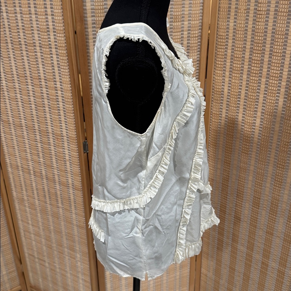J. CREW IVORY RUFFLE SILK SLEEVELESS BLOUSE (8) - Picture 7 of 7